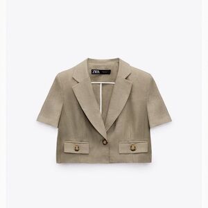 Zara Cropped Linen Blazer & Tied Linen Shorts Set